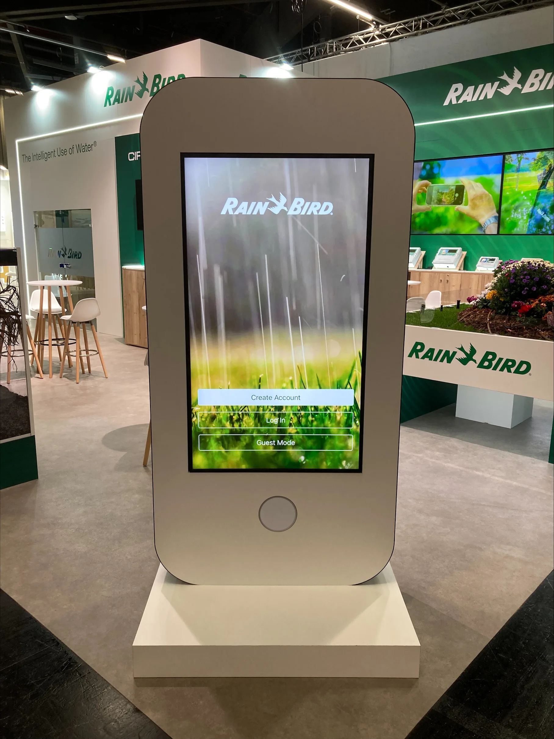 Interactive kiosk on the Rain Bird stand at GaLaBau 2026