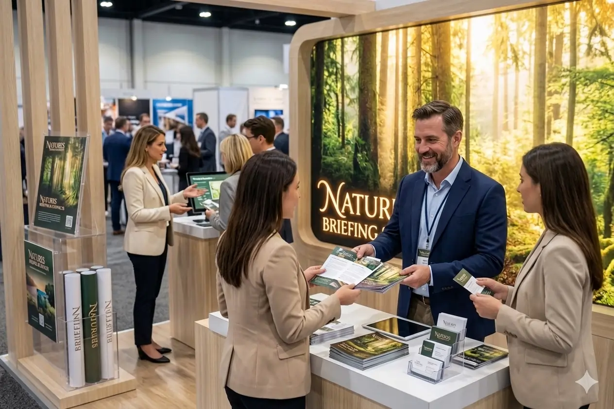 Distribution de brochures et supports imprimés sur un stand