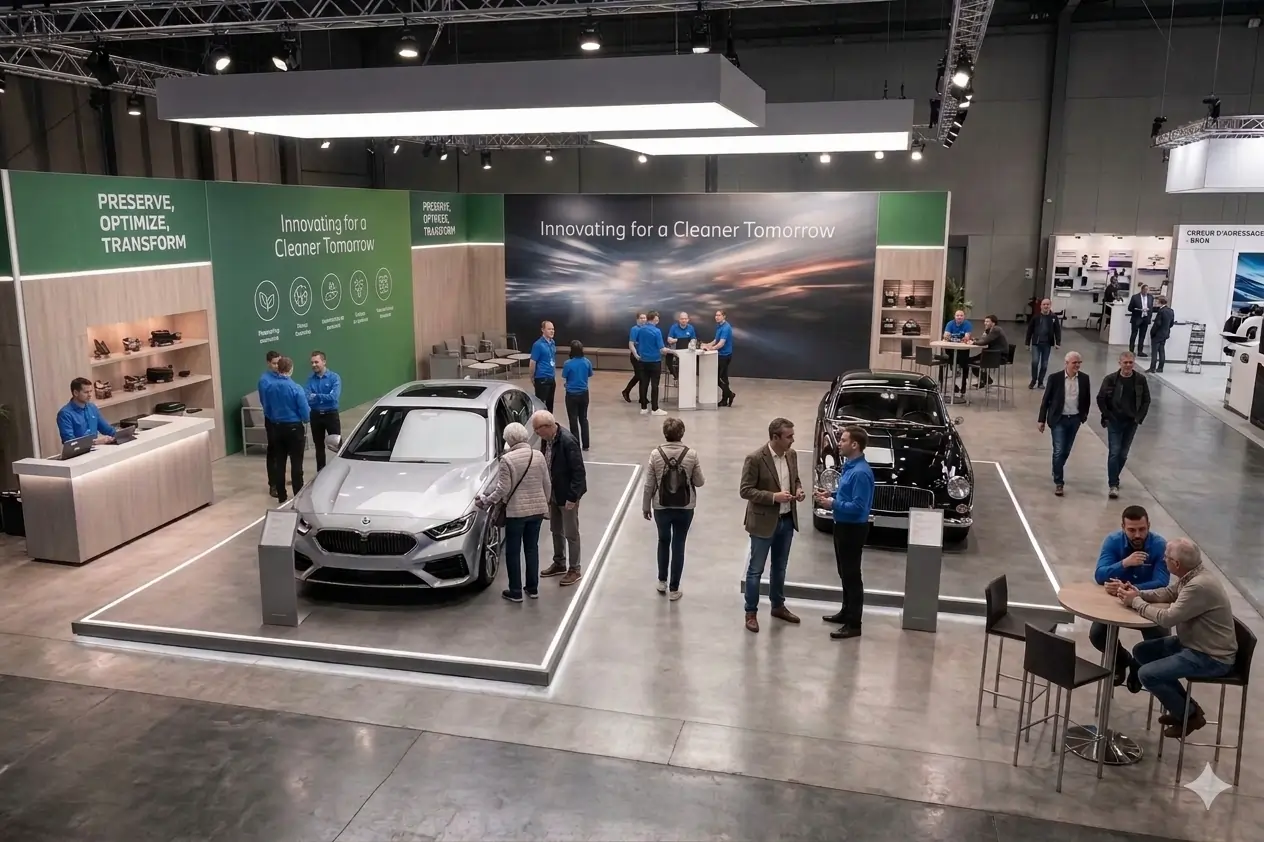 Répartition de l'équipe sur un stand professionnel pendant un salon